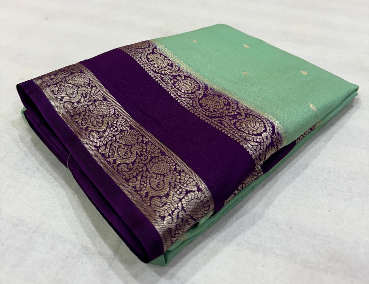 Exclusive Contrast Border Mysore Crepe Silk Saree
